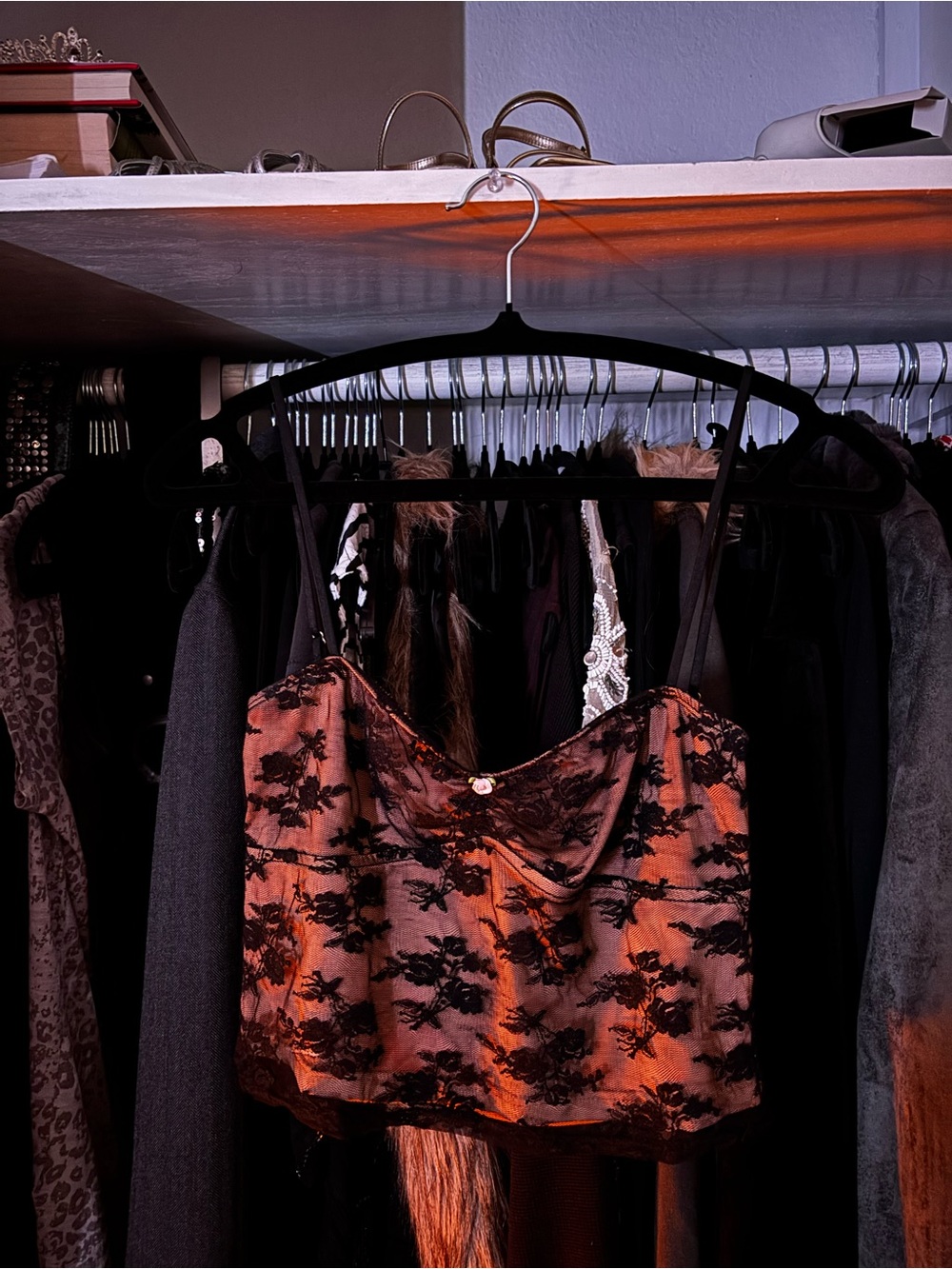 Edikted Black Lace Copper-Orange Satin Camisole